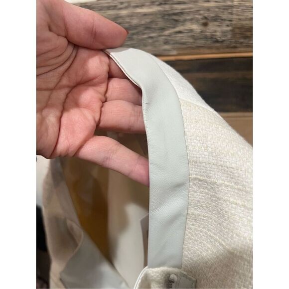 Chico's NWT defects Asymmetrical Moto Jacket Ivory Wheat Fabric Mix sz 1 M - Picture 11 of 12